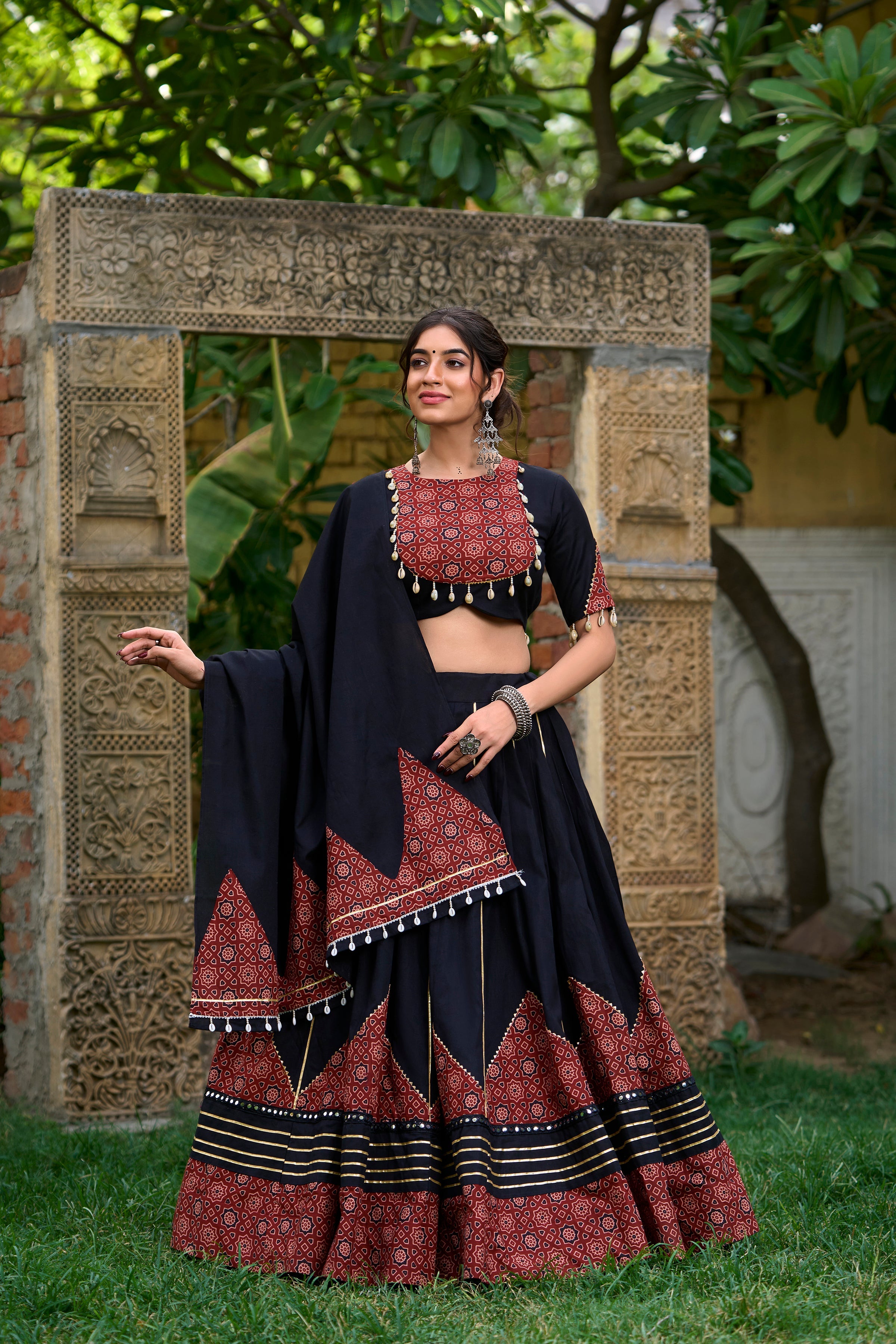 Black Printed Cotton Navratri Lehenga Choli